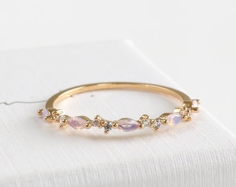 Martha Marquise Half Eternity Ring, Pink Stone Marquise Ring, Minimalist Ring, Crystal Ring, Stackable Ring, Statement Ring, Thin Gold Ring