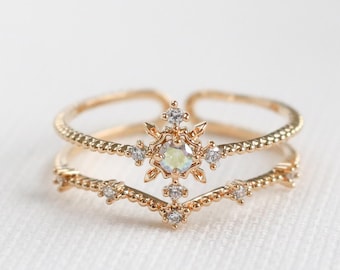 Galaxy Ring, Iridescent Stone, Stacking ring, beaded band, Free Size Ring, For Her, Gift for Girlfriend Wife Women, Dainty Ring