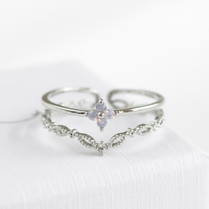 Melanie Blossom Ring, Stapelring, pärlband, rosa blå stenar, Ring i fri storlek, För henne, Gåva till flickvän, Fru, Kvinnor, Elegant Ring