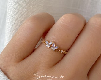 Lavendelroze dubbele vlinderring • Cadeau voor beste vriend • Jubileumcadeau • Sierlijke ring • Fijne ring • Stapelbare leuke ring, vriendschapsring