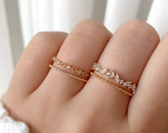 Maelynn Ring, Stapelring, Perlenband, Glitzersteine, Free Size Ring, Für Sie, Geschenk für Freundin Frau Frauen, zierlicher Ring