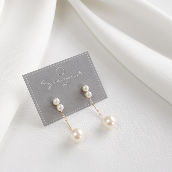 Double Orb Pearl Drop Earrings - Sale
