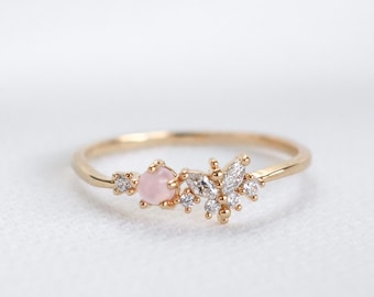 Ria Ring, Dainty, Delicate, Butterfly Ring, Pink Stone, Marquise Stones, Trendy Rings,  For Her, Gift for Girlfriend Wife Women, Dainty Ring