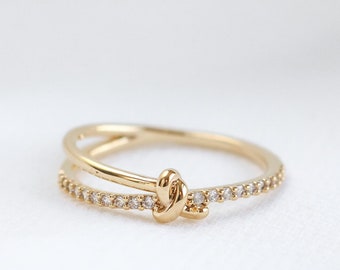 KNOT Ring, Dainty Delicate, rings for women, For Her, Gift for Girlfriend Wife Women Promise Ring, Reminder Ring, Love, Friendship pavé band