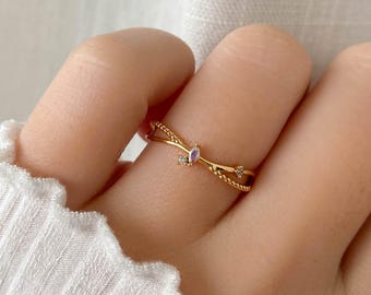 Twinkle Glow-ring • Markiezin CZ-bladsteen • Kralenband • Sierlijke delicate ringen voor vrouwen • Vriendschapsherinneringsring