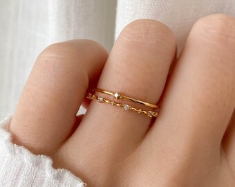 Star Dust Ring • Double Band Iridescent CZ Station Ring • Open Adjustable Ring