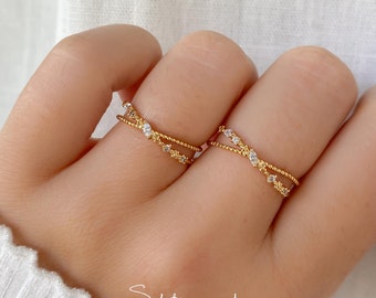 Lucia Cross Ring, Minimalist ring, Dainty Ring, stackable ring, Cute Ring, Thin Gold Ring, Stack Ring, Tarnish-Resistant Ring, Double Ring