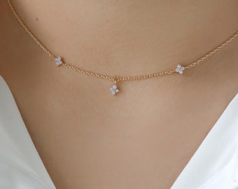 Blossom Necklace , Floral Jewelry, Flower choker necklace, Pink Stone Necklace Feminine Necklace, Gift for her Minimalist, Minimal, Delicate