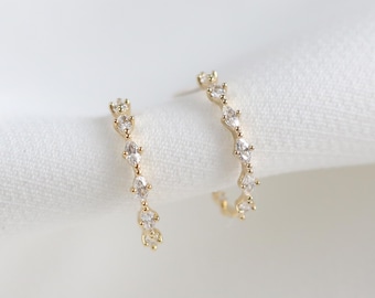 Meri Hoop Earrings, Marquise Crystal Earring, Marquise Hoop Earrings, Huggie Hoops, Dainty Hoop Earrings, Wedding, Bridal Bridesmaid Jewelry