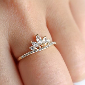 Izzie 5 Marquise Crown Ring, Marquise Crystal Ring, Minimalist ring stackable ring, Statement ring, stacking ring, dainty ring, thin