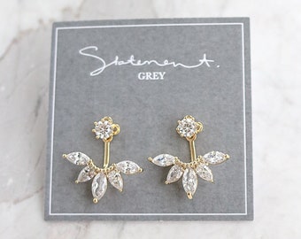 Marquise Crystal Jacket Earrings - Earring Jacket - Ear Jacket - minimal earring climber - wedding earrings - bridesmaids earrings