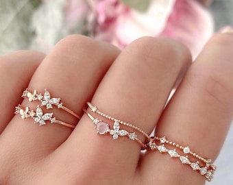 Blush Butterfly Ring, Pretty Marquise stones, Free Size Ring, Adjustable rings, For Her, Gift for Girlfriend Wife Women, Dainty Ring