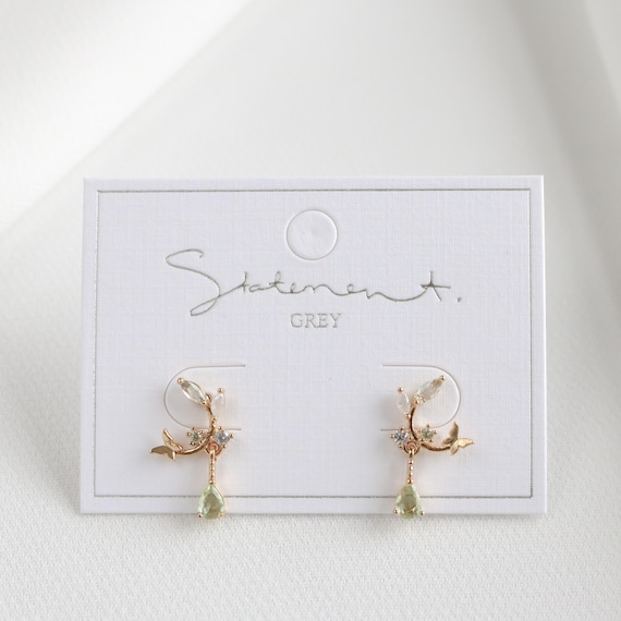 Fairy Butterfly Earrings, Leaf Branch with Butterfly Earring, Fairy Green Crystal Earrings, Cute Earrings, Leaf Earrings, Floral Earrings