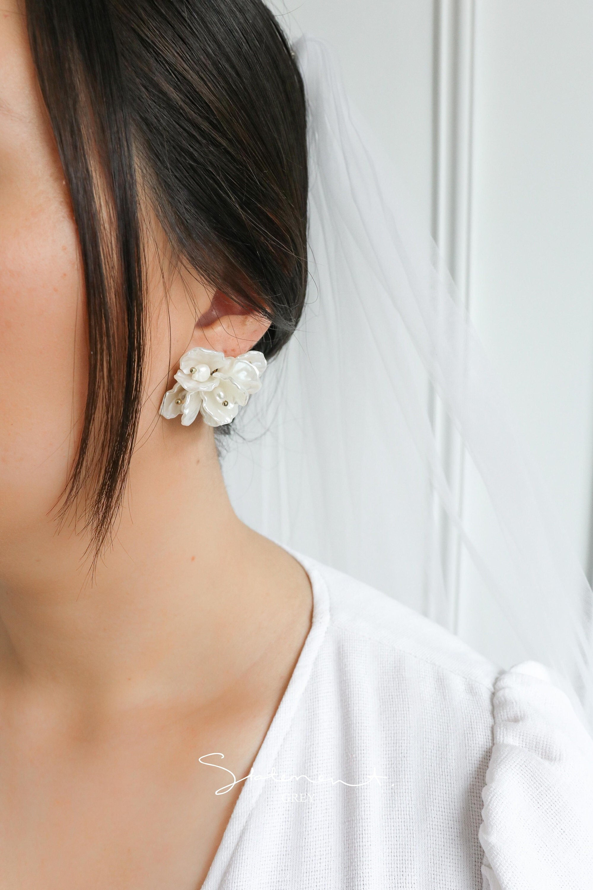 Heather Pearl Floral Earrings, Pearl Flower Petal Earrings