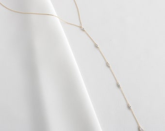 Cleo Lariat-ketting, Marquise-kristallen ketting, Y Lariet-ketting, gelaagdheidketting, bruidsketting, bruiloft, bruidssieradenset