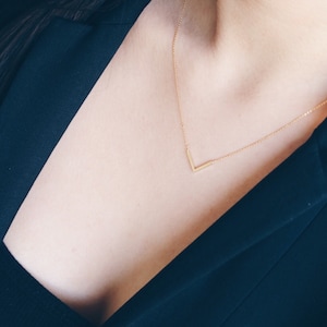 Gold V Necklaces, Thin Gold Chevron Necklace, Chevron Bar Necklace, Chevron Pendant, Gold Bar Necklace, Minimalist, Minimal, Delicate