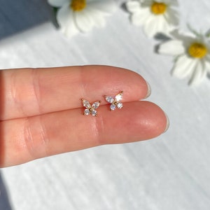 Tiny CZ Butterfly Stud Earrings, Tarnish-resistant, Dainty cute jewelry, Butterfly Jewelry Set, Marquise & Round CZ Butterfly Shaped