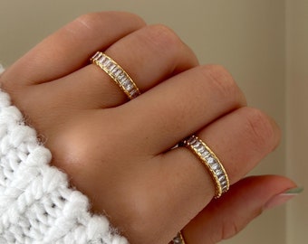 Bold Baguette Eternity Ring, Eternity Band, Gold Eternity Band, Gold Ring, Dainty stackable Ring, statement ring, Ring for her, gift for her