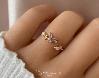 Purple Butterfly Ring • Branch Ring • Best Friend Gift • Dainty Ring • Cute Ring • Adjustable rings • Gift for Girlfriend • Floral Ring