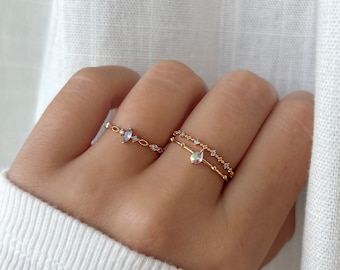 Marguerite Ring, Stacking ring, beaded band, Free Size Ring, For Her, Gift for Girlfriend Wife Women, Dainty Ring, Rose Gold Ring, Gold Ring