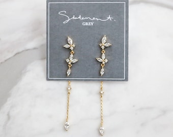 Sachi CZ Butterfly Drop Earrings, Gold Plated Sterling Silver Post