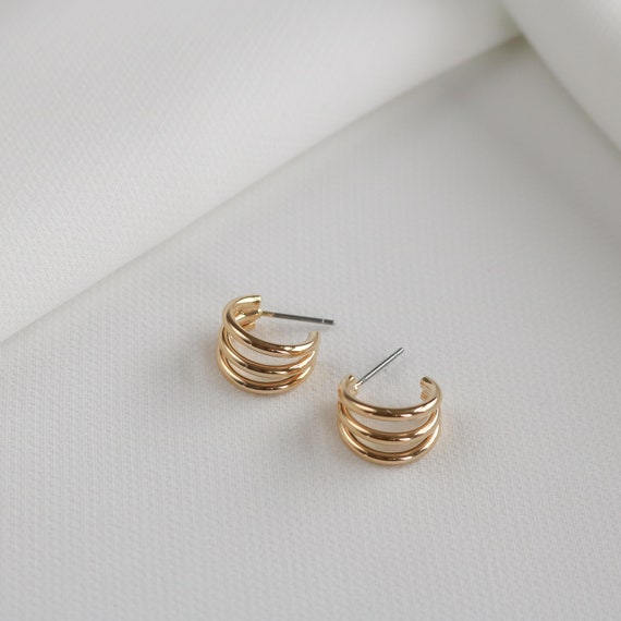 Rocco Triple Ring Hoop Earrings Hoops Gold Hoop Earrings Trendy
