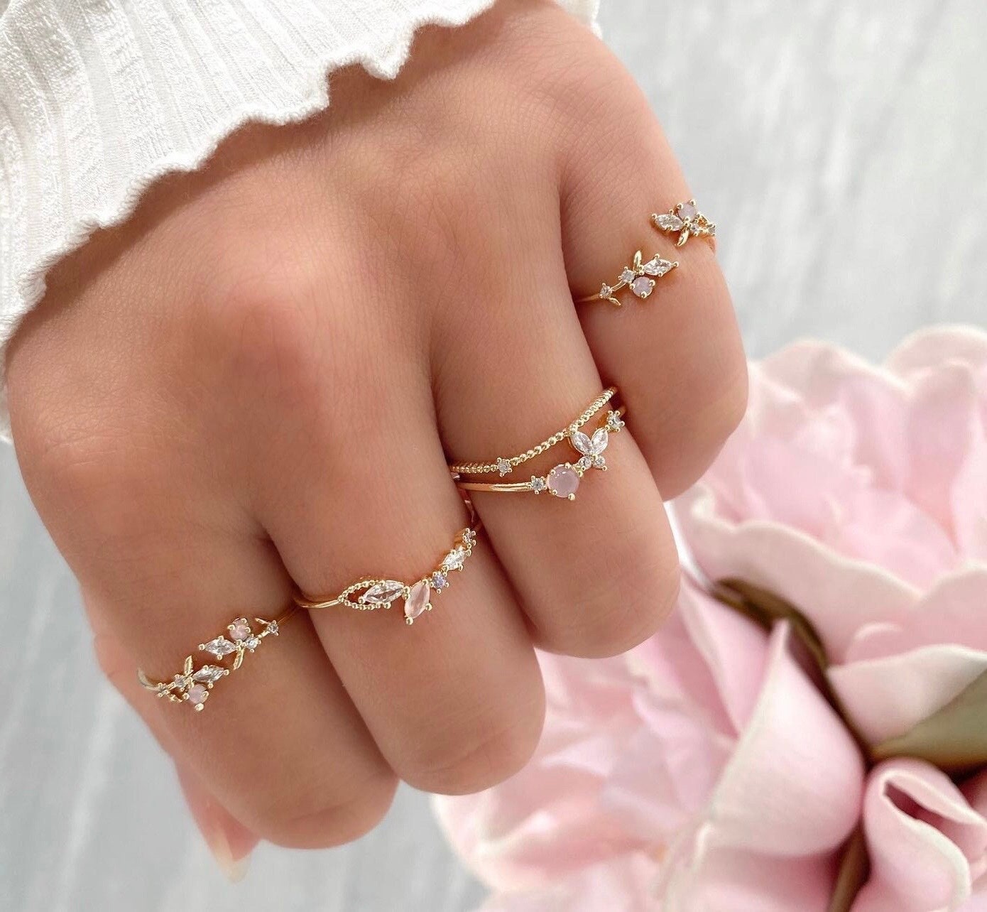Dove Ring Dainty Delicate Colourful Ring Coloured Stones