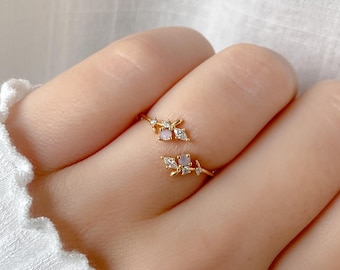 Elna Ring, Leaf Ring, Pretty Marquise stones, Free Size Ring, Adjustable rings, For Her, Gift for Girlfriend Wife Women, Dainty Ring