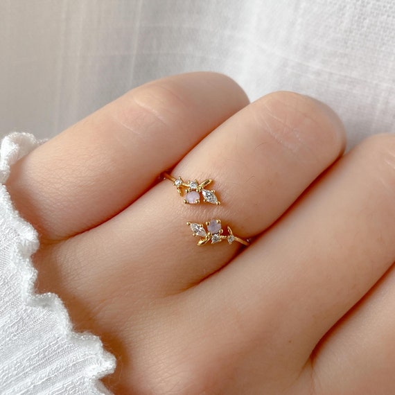 Elna Ring, Leaf Ring, Pretty Marquise Stones, Free Size Ring