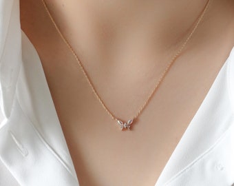 Iridescent Butterfly Necklace, Butterfly Jewelry, Butterfly Pendant, Feminine Necklace, Gift for her, Minimalist, Minimal, Delicate