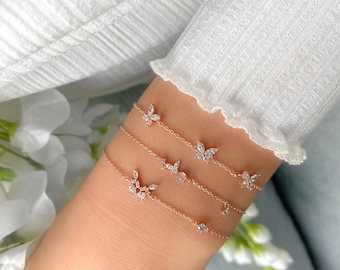 Blush Butterfly Marquise Emerald Crystal Bracelet , Butterfly Bracelet, Cute Bracelet, Dainty Bracelet, Delicate set