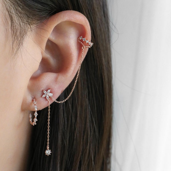 Emmi Cuff Earring, Sold Individually, Flower Crystal Cuff Earrings, Earring Cuff, Dainty Feminine, Fashion Jewelry