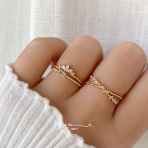Lucia Pärlkorsring • Minimalistisk Tunn Elegant Ring • Stapelbar Duo X-ring • Dubbelbandsring med Lagerfunktion