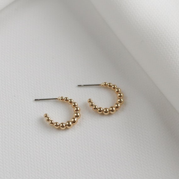 Cyra Beaded Earrings, Gold Hoop Earrings, Trendy Earrings, Everyday Earrings, Tarnish-Resistant Protective Coating, Waterproof Jewlery