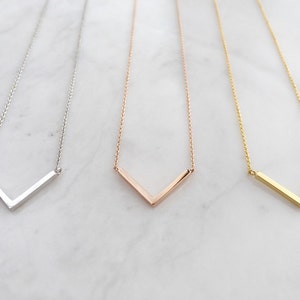 Gold V Necklaces, Thin Gold Chevron Necklace, Chevron Bar Necklace, Chevron Pendant, Gold Bar Necklace, Minimalist, Minimal, Delicate
