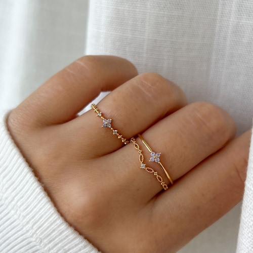 Blossom Ring Melanie, Stapel Ring, Perlen Band, pink blaue Steine, Free Size Ring, Für Sie, Geschenk für Freundin Frau Frauen