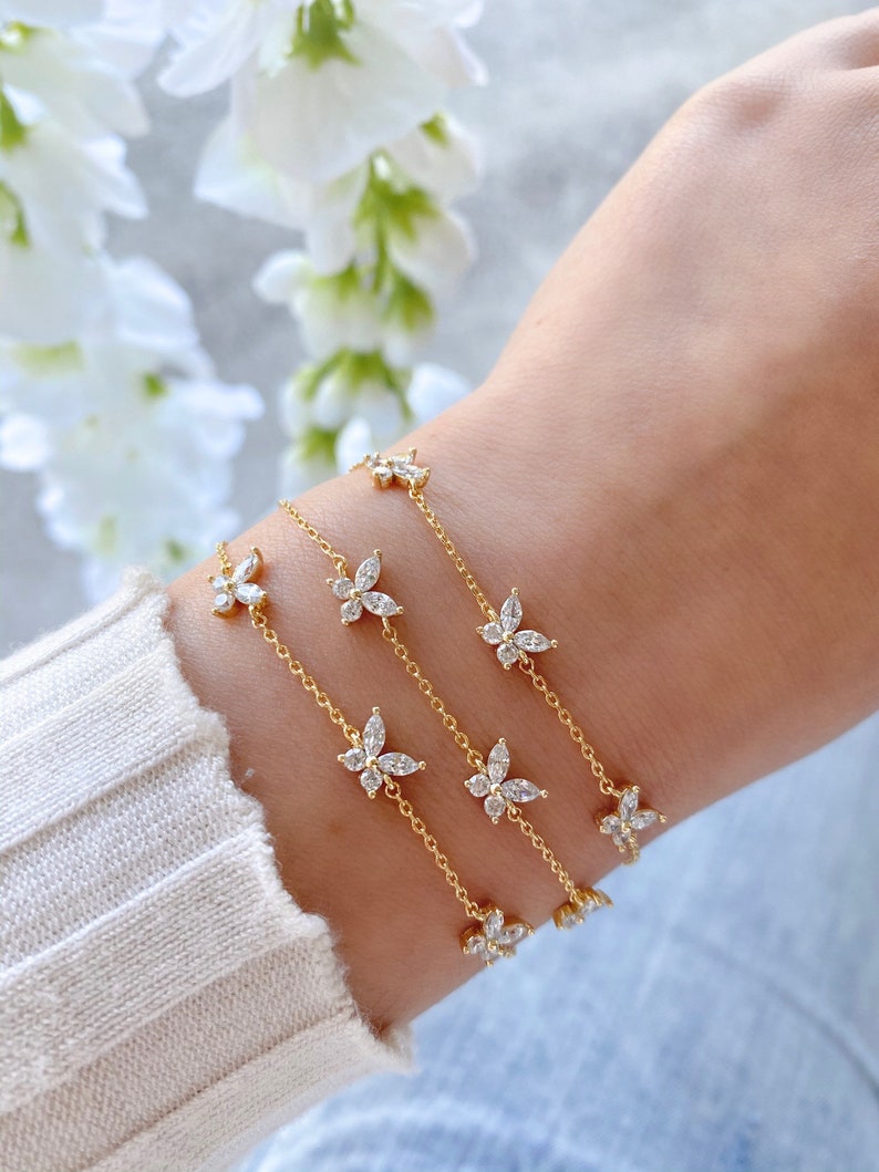 Butterfly Marquise Emerald Crystal Bracelet , Butterfly Bracelet, Cute Bracelet, Rose Gold Bar Bracelet, Dainty Bracelet, Delicate set 