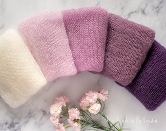 Mohair Wrap and Hat set, Knitted Haze Wrap, Various Colours, Newborn Photo Prop