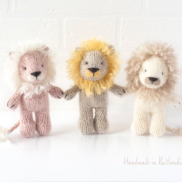 Little Lion stuffie and Matching Hat, Handknitted Toy and Hat Set, Newborn Photo Prop