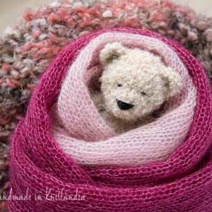 Small Teddy Bear and Matching Hat, Handknitted Toy and Hat Set, Newborn Photo Prop image 7