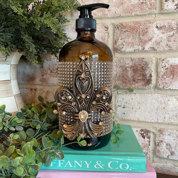 32 oz Fleur De Lis Glass Soap Dispenser