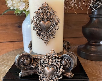 Set of 2 Ornate Heart Candle Pins