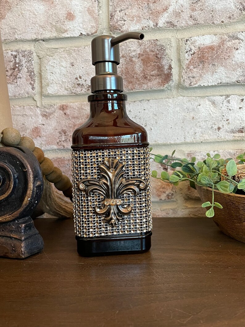 18 Oz Glass Soap Dispenser Lotion Dispenser Amber Glass Bottle Antique ...