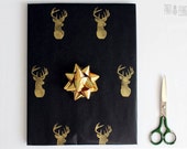 Hand printed wrapping paper | Black gift paper | Hand printed kraft paper | Stamped paper | Gold deer stamp | 27.5x39.5'' | 70x100cm