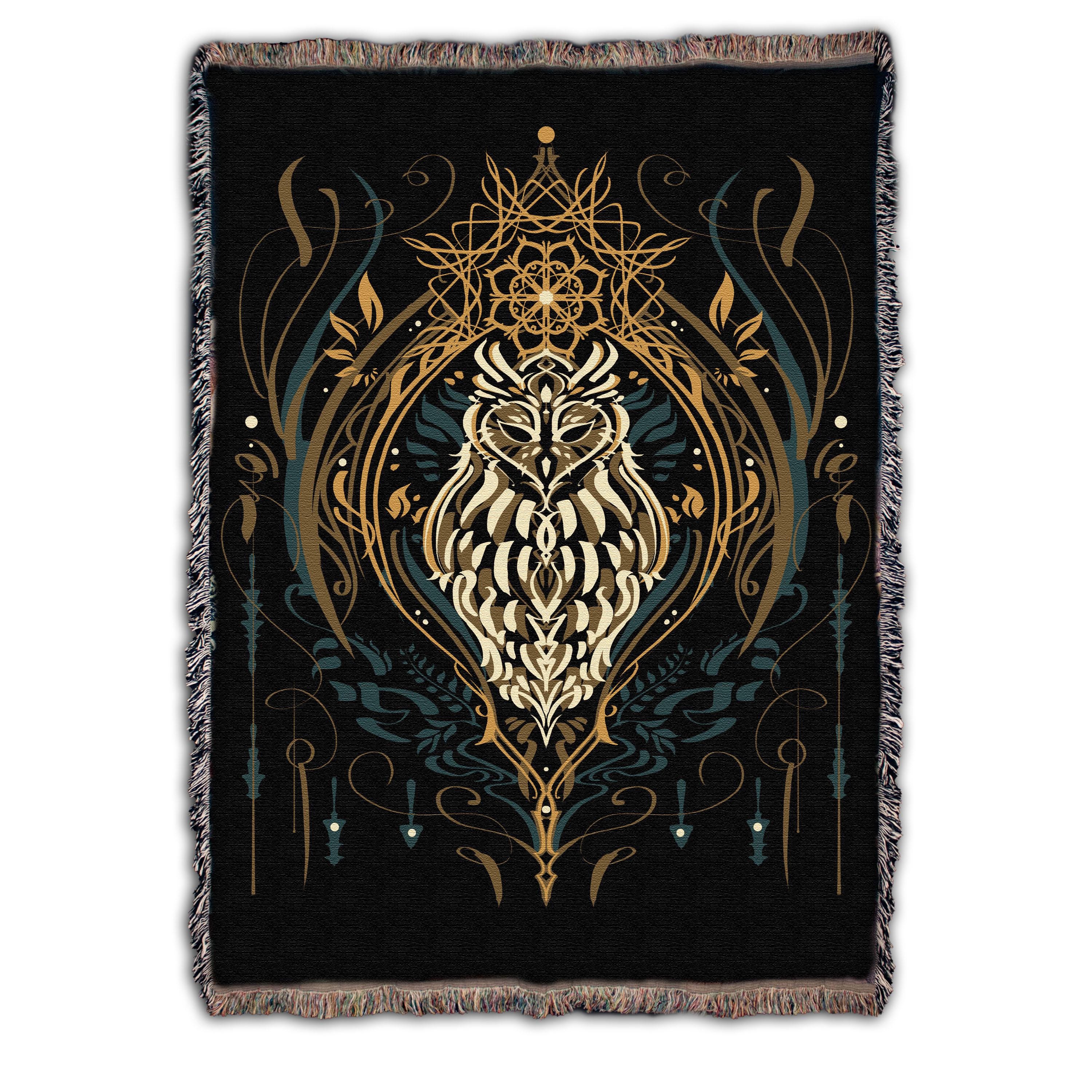 Owl Sigil - Woven Cotton Blanket - Art by Simon
