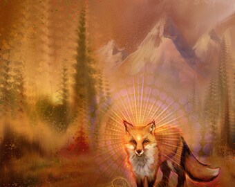 Wise Fox - Art Prints by Simon Haiduk. Totem Animal Nature Inspired Visionary Art