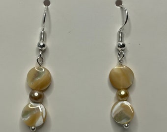 Handcrafted shell bead dangle earrings, casual wear gift for her