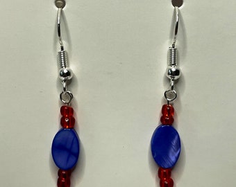Handcrafted blue shell bead dangle earrings, casual wear gift for her