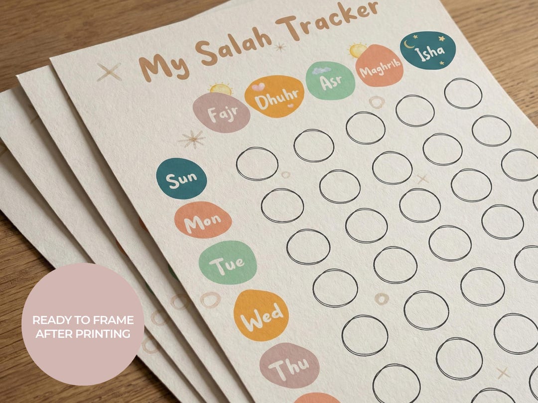 Printable Kids Salah Tracker Islamic Nursery Art Poster | Daily Prayer ...