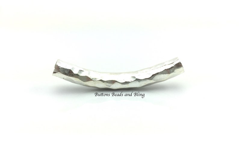 Thai Karen Hill Tribe Silver Hammered Curved Elbow Tube 47mm Sundance Style Jewelry Making Bead Supply Bohemian Look Large Hollow Slide